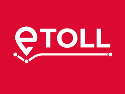 Logo etoll - biały napis etoll na czerwonym tle.