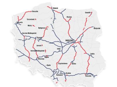 Mapa Polski z oznaczonymi drogami.