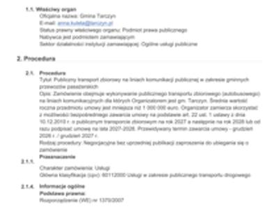 Ogłoszenie o zamiarze bezpośredniego zawarcia umowy na świadczenie usługi publicznego transportu zbiorowego