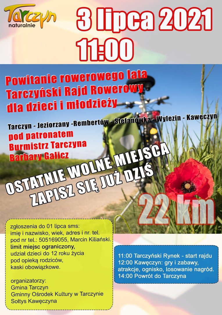 Plakat Tarczyński Rajd Rowerowy dla dzieci i młodzieży