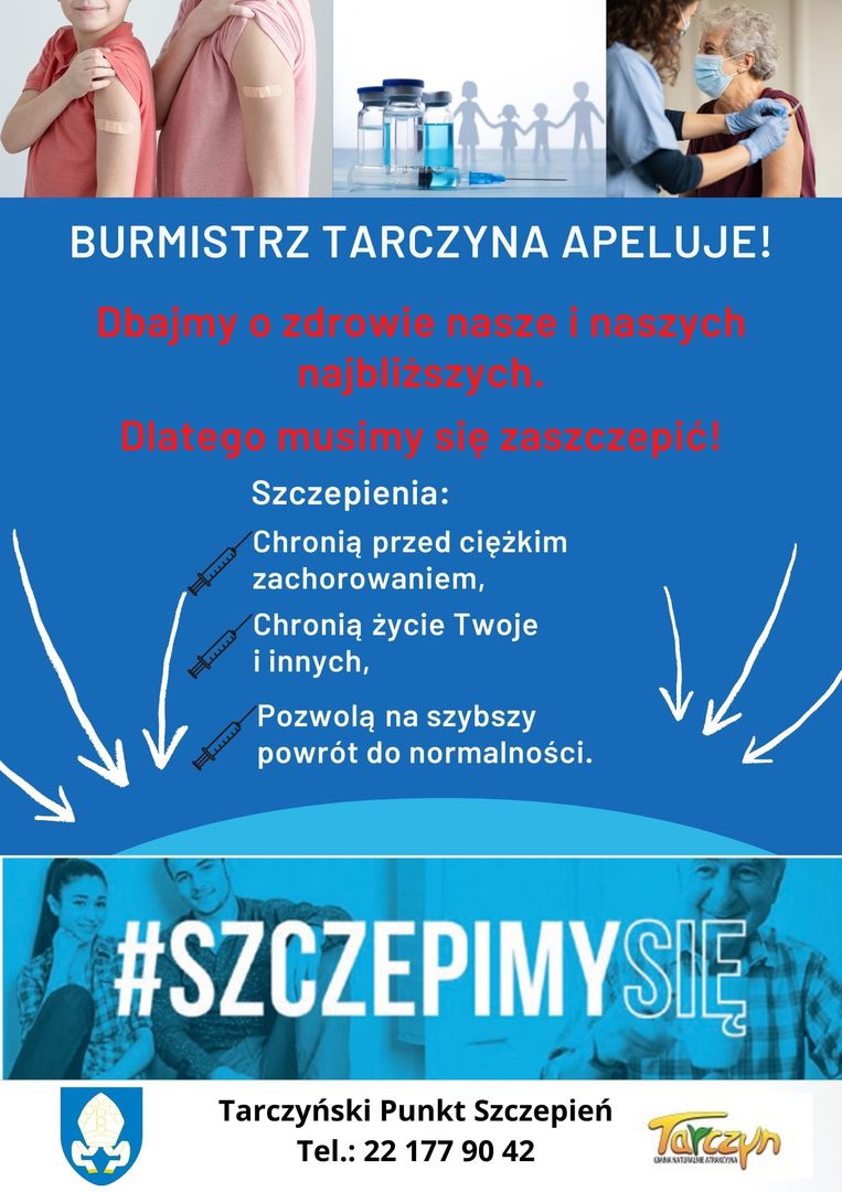 Plakat promujący szczepienia w Gminie Tarczyn
