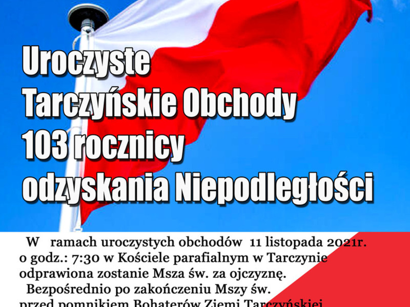 plakat zaproszenie na obchody 103 rocznicy odzyskania niepodległości