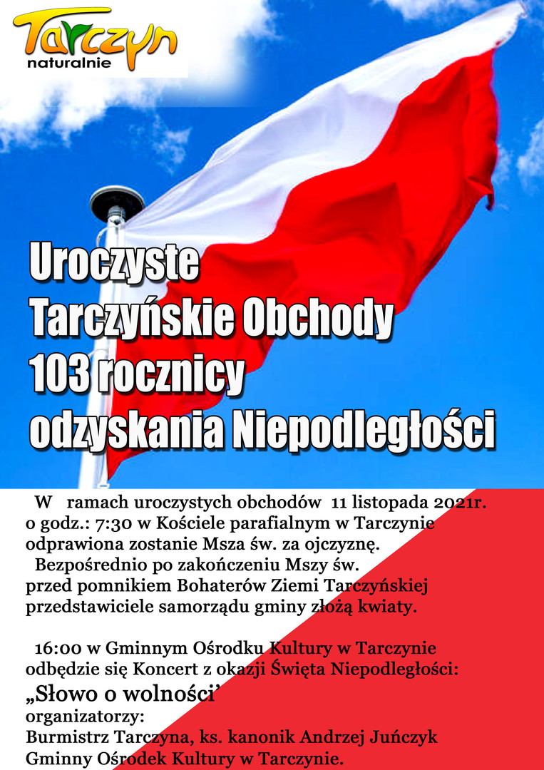 plakat zaproszenie na obchody 103 rocznicy odzyskania niepodległości