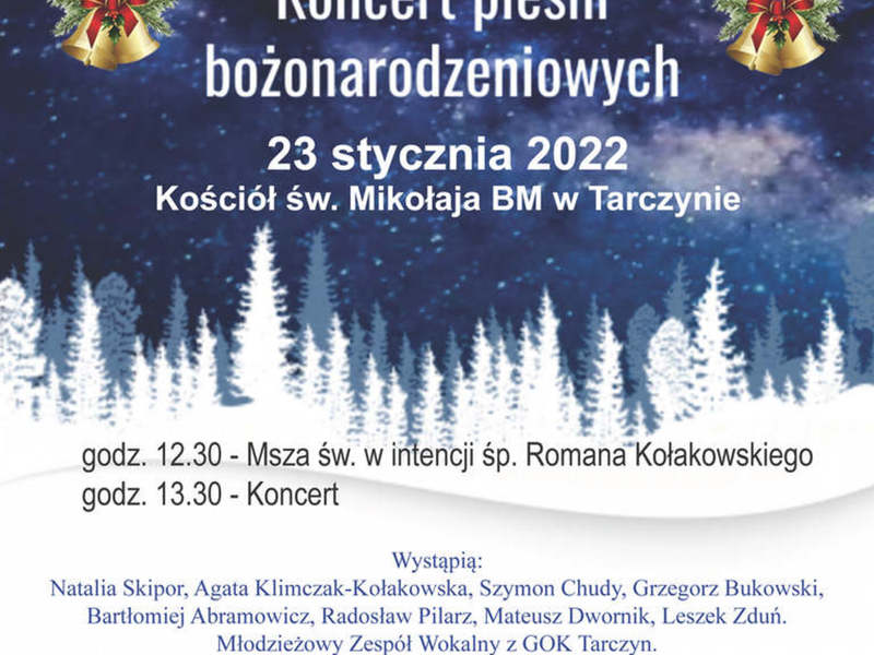 Plakat promujący koncert pieśni bożonarodzeniowych