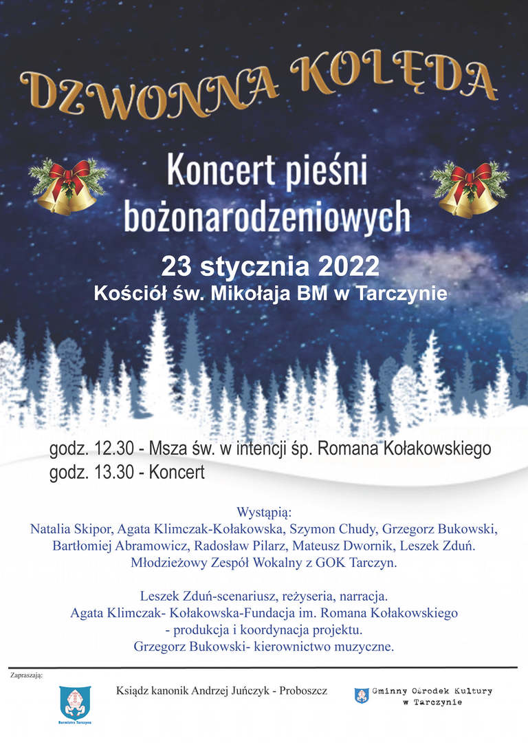 Plakat promujący koncert pieśni bożonarodzeniowych