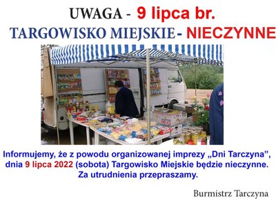 targowisko miejskie nieczynne w dniu 9 lipca