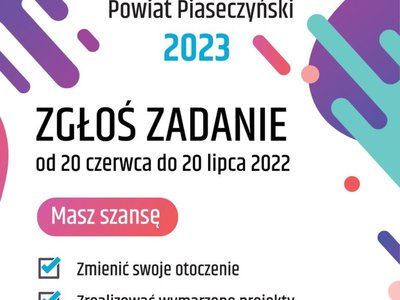 Plakat promujące budżet obywatelski powiatu piaseczyńskiego
