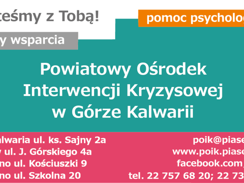 Wizytówka Powiatowego Ośrodka Interwencji Kryzysowej w Górze Kalwarii