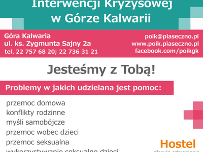 Plakat Powiatowego Ośrodka Interwencji Kryzysowej w Górze Kalwarii
