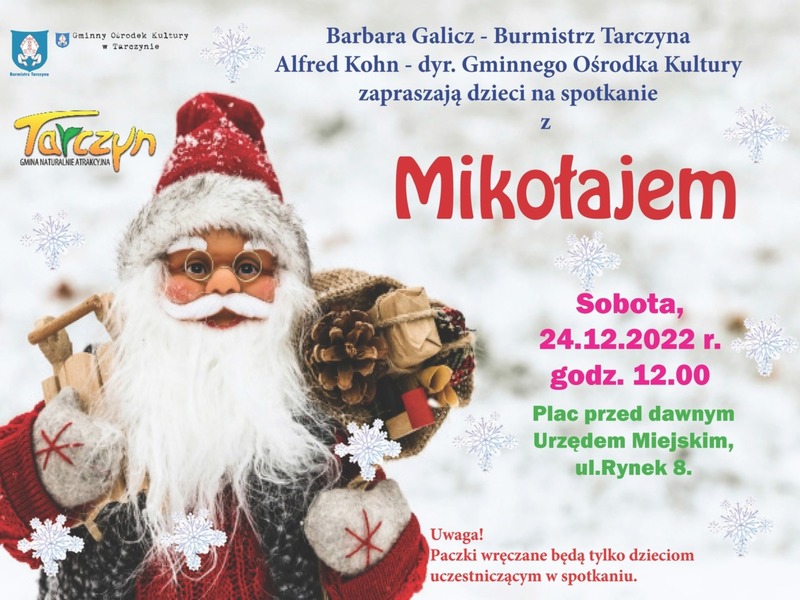 Plakat promujący spotkanie z Mikołajem