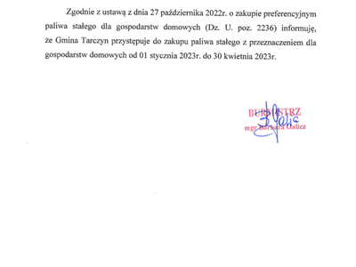 Obwieszczenie Burmistrza Tarczyna
