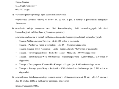 Ogłoszenie o zamiarze zawarcia umowy 2024 i 2025