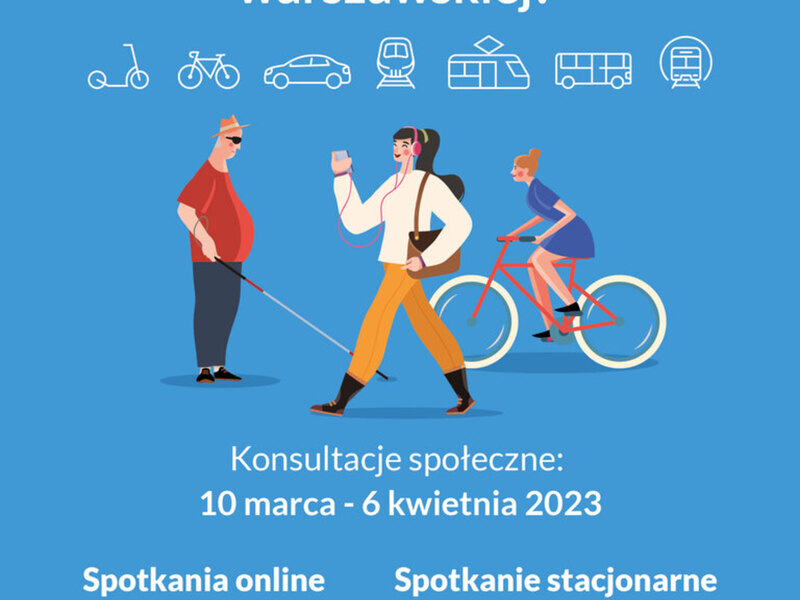 Plakat przedstawiający w formie graficznej osoby na spacerze