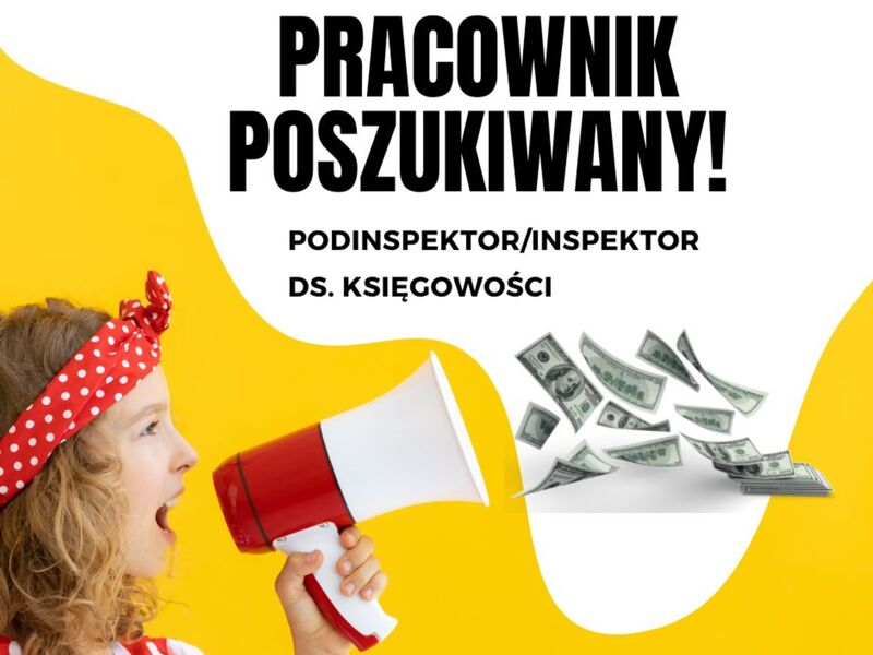Baner w kolorze żółto-białym przedstawiający kobietę mówiącą przez megafon