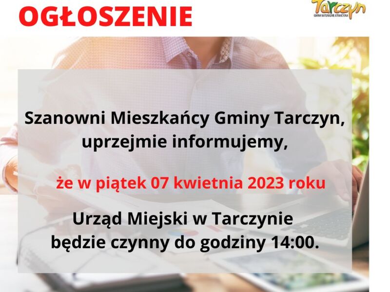 ogłoszenie o godzinach pracy urzędu w wielki piątek