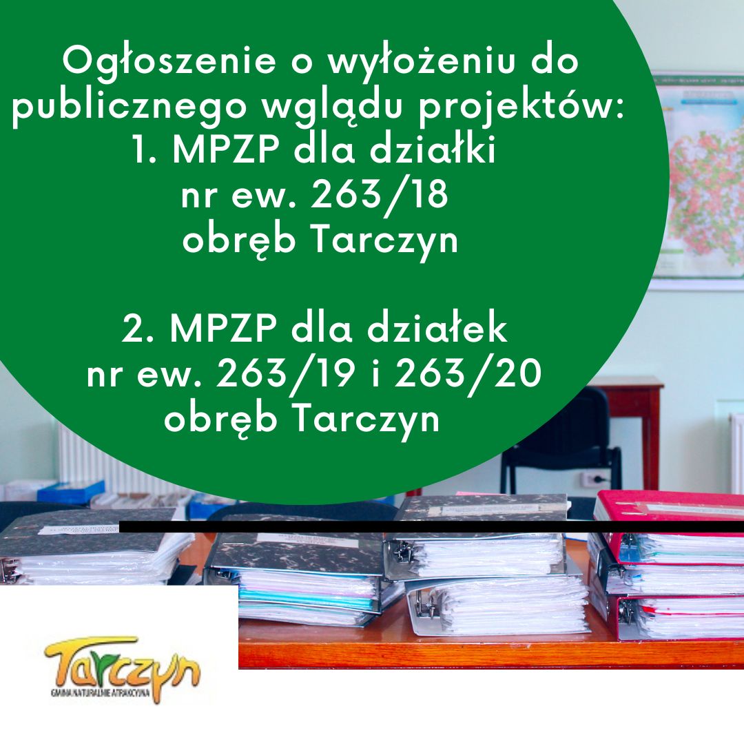 OGŁOSZENIE o wyłożeniu do publicznego wglądu projektów MPZP
