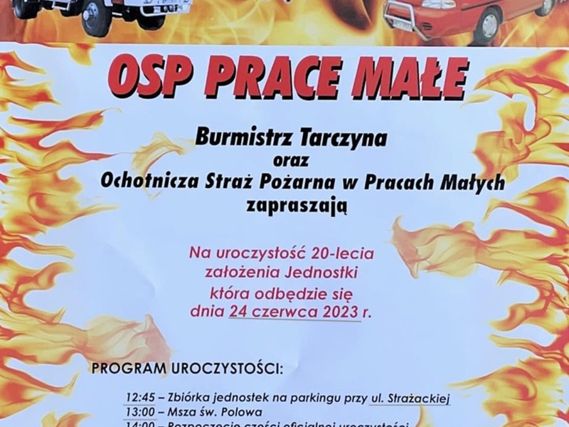 Zaproszenie na jubileusz OSP Prace Małe