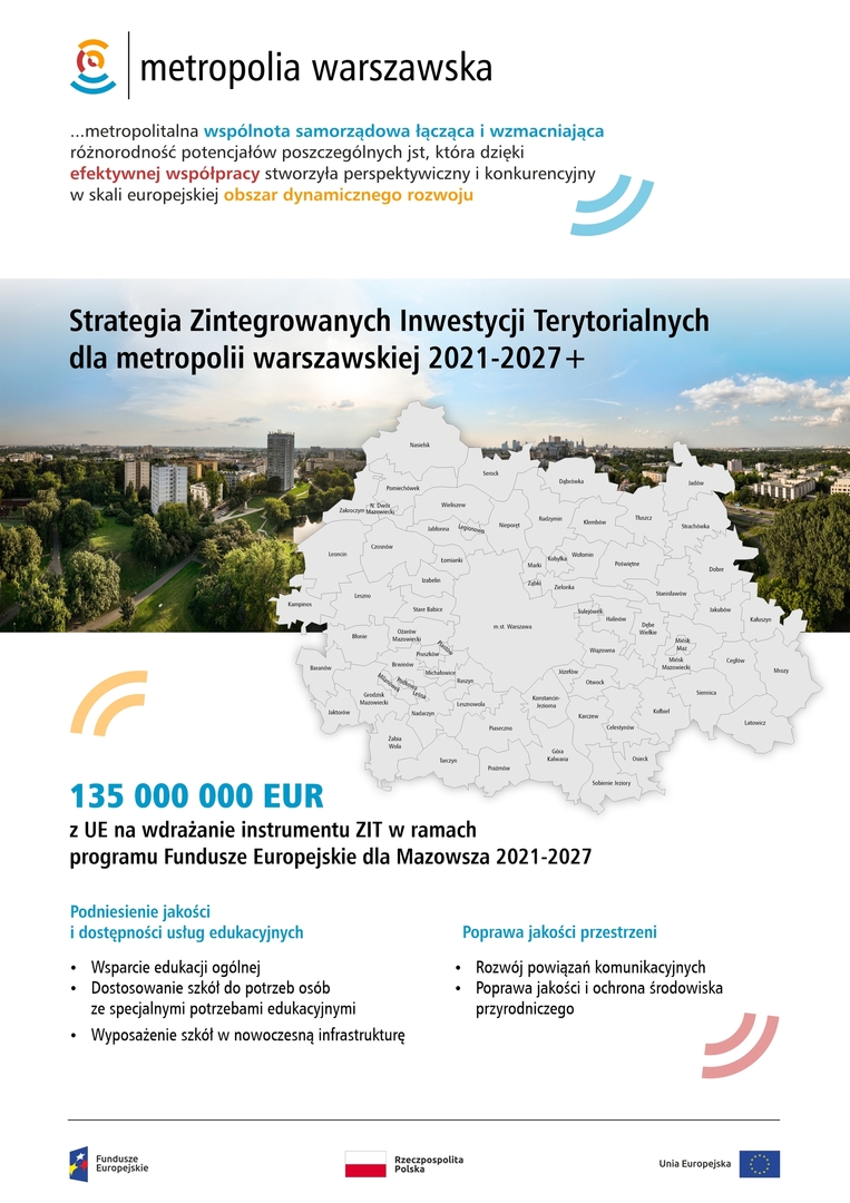 Plakat promujący  konsultacje społeczne metropolii warszawskiej