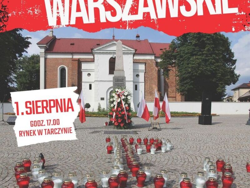 plakat przedstawia zdjęcie rynku w Tarczynie