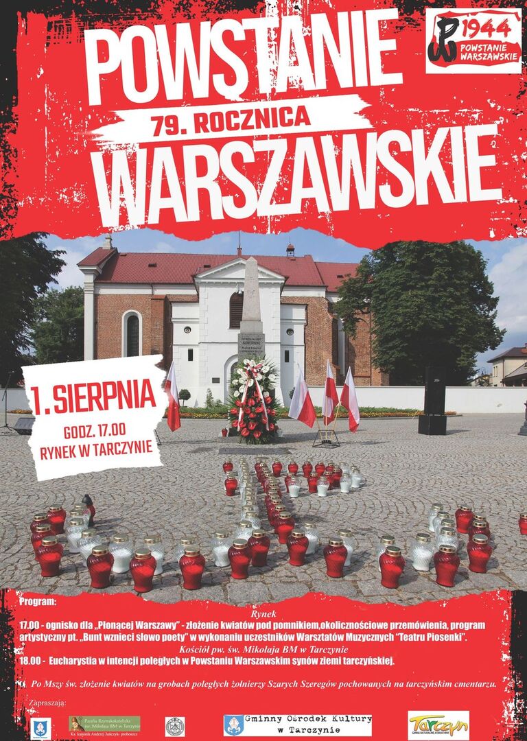 plakat przedstawia zdjęcie rynku w Tarczynie