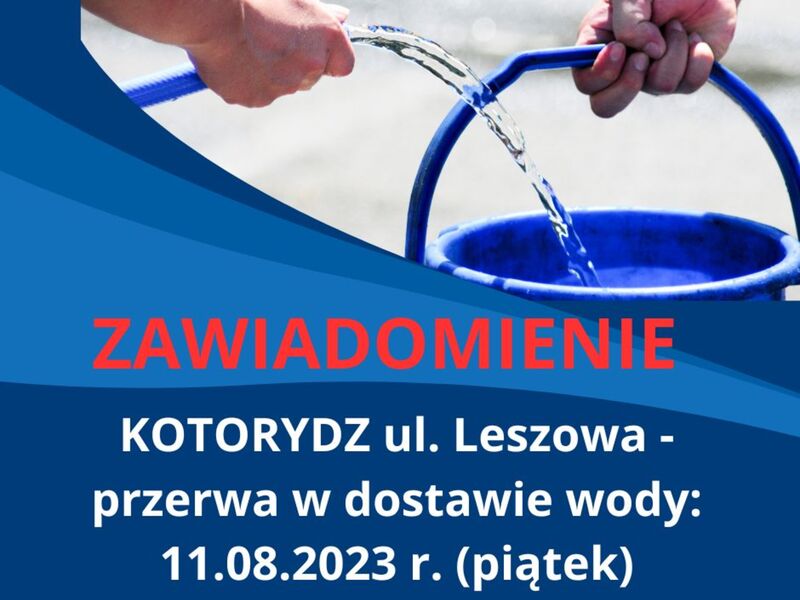 zawiadomienie o przerwie w dostawie wody