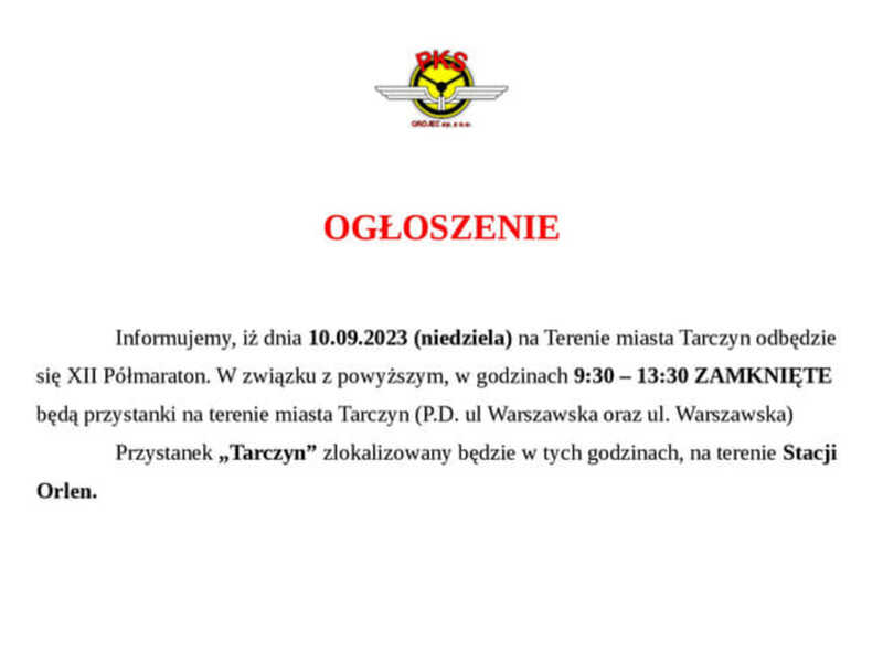 Ogłoszenie pks grójec