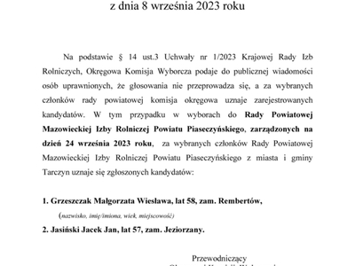 Obwieszczenie bez głosowania