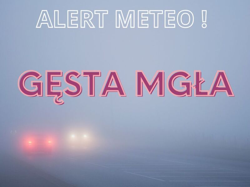 Baner informujący o gęstej mgle