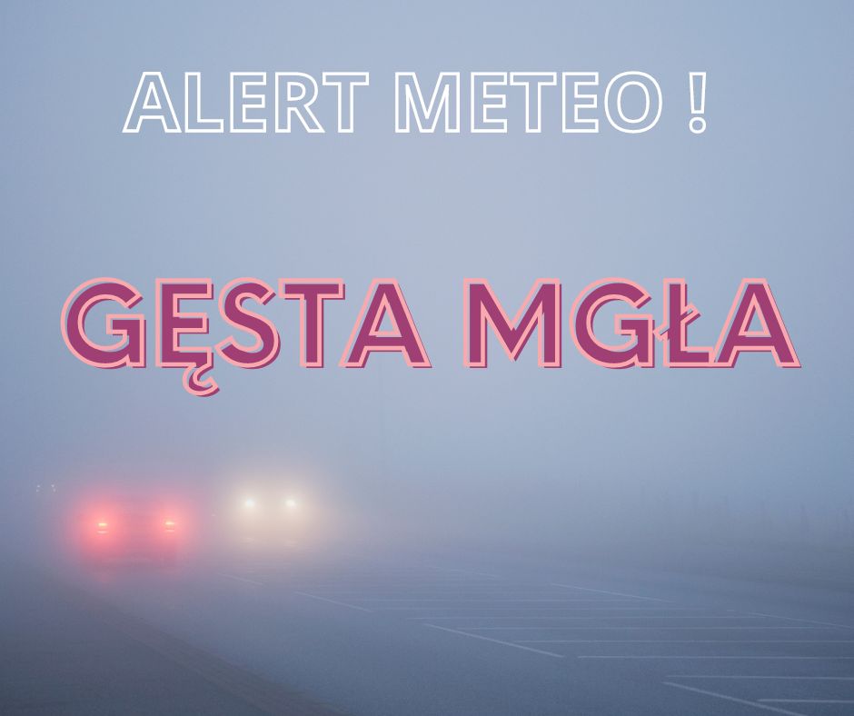 Baner informujący o gęstej mgle