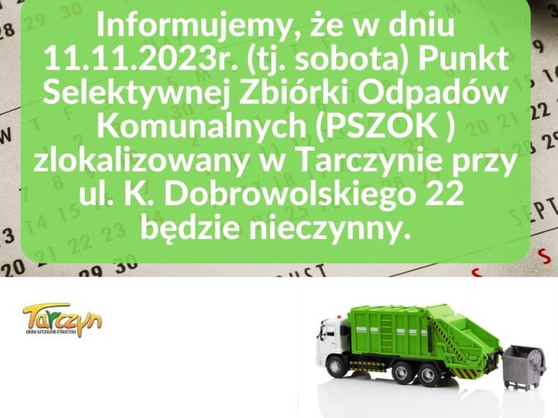 informacja o godzinach pracy PSZOK