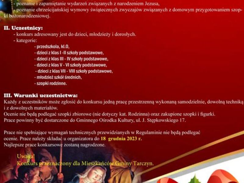 Zaproszenie do udziału w konkursie na szopę bożonarodzeniową