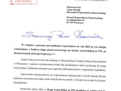 Pismo do Samorządu Województwa