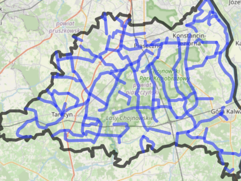 Zdjęcie przedstawia mapę z zaznaczeniami dróg