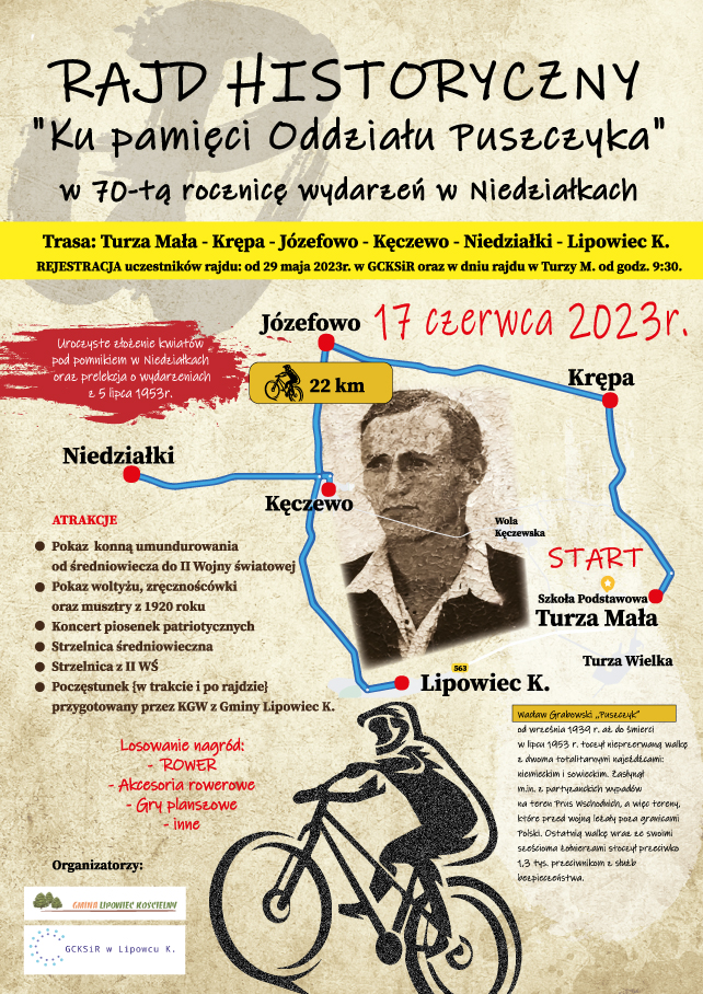 Zaproszenie na historyczny rajd rowerowy w Gminie Lipowiec Kościelny