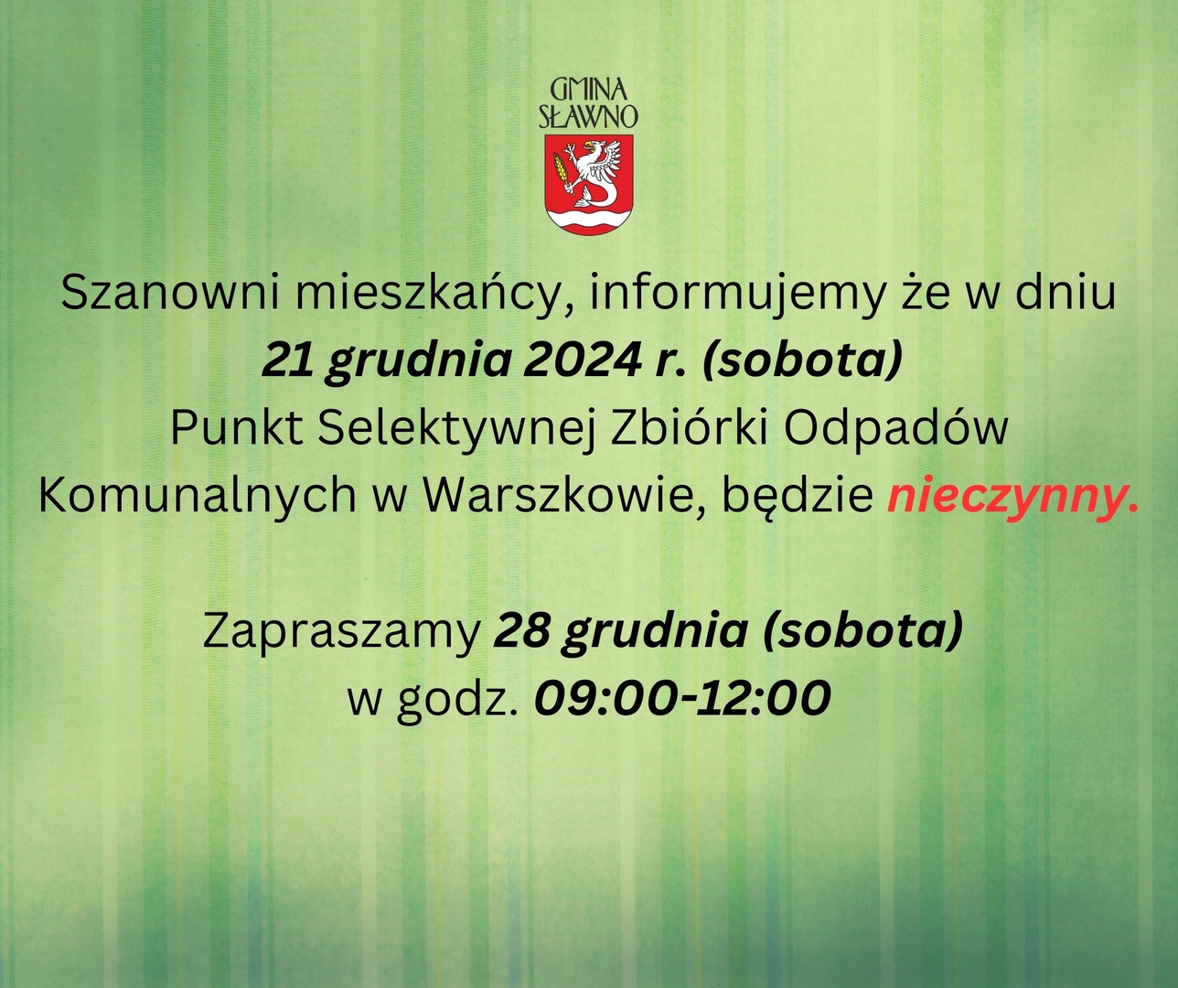 
Ważna informacja dla mieszkańców Gminy Sławno 
