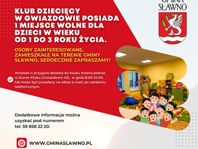 Wolne miejsce w Klubie Dziecięcym w Gwiazdowie
