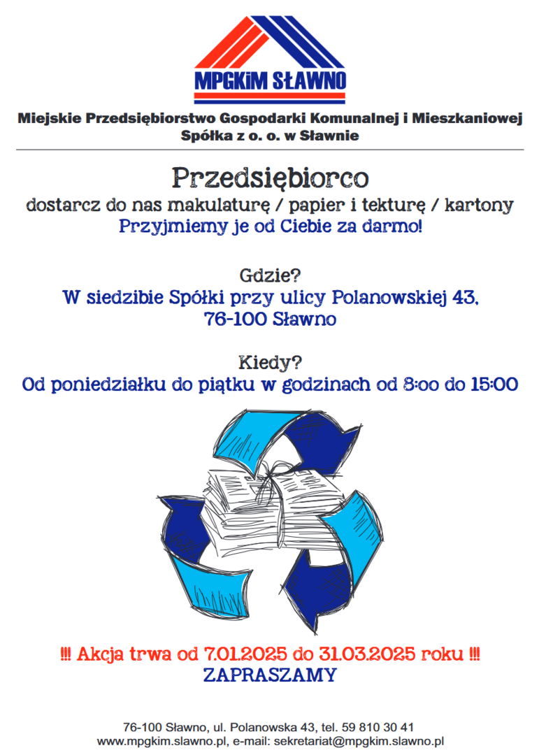 
Wznowienie akcji przyjmowania makulatury od firm!
