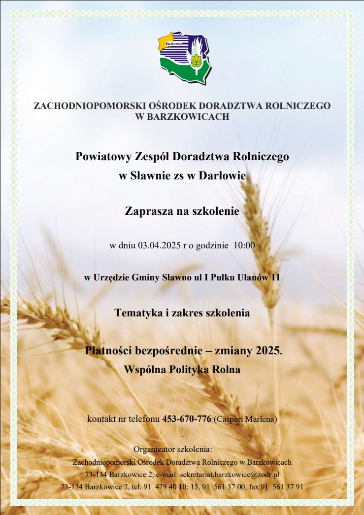 Zapraszamy na szkolenie dla rolników!