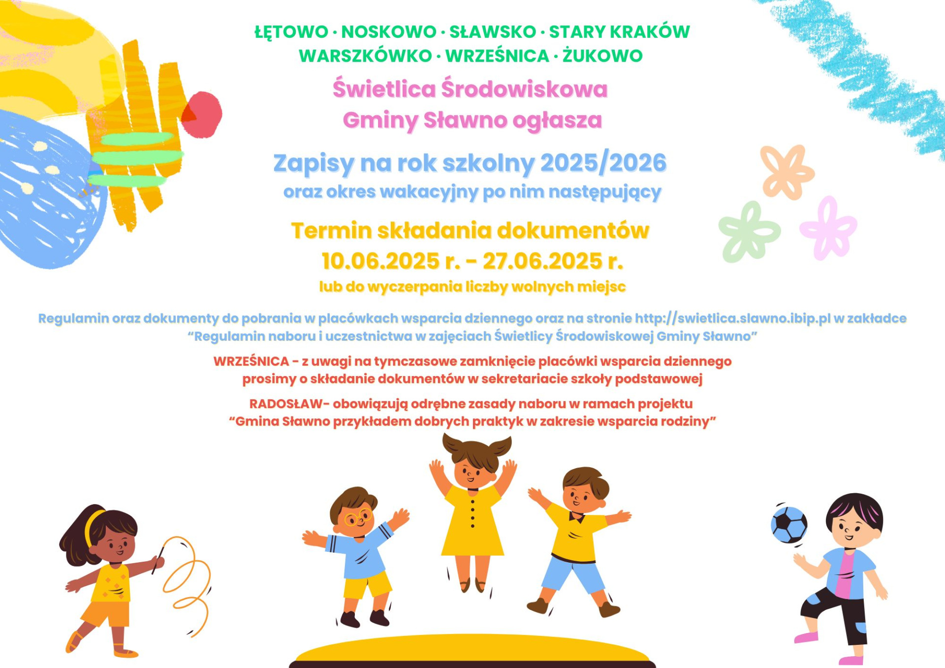 Ruszają zapisy do Świetlicy Środowiskowej Gminy Sławno na rok szkolny 2025/2026