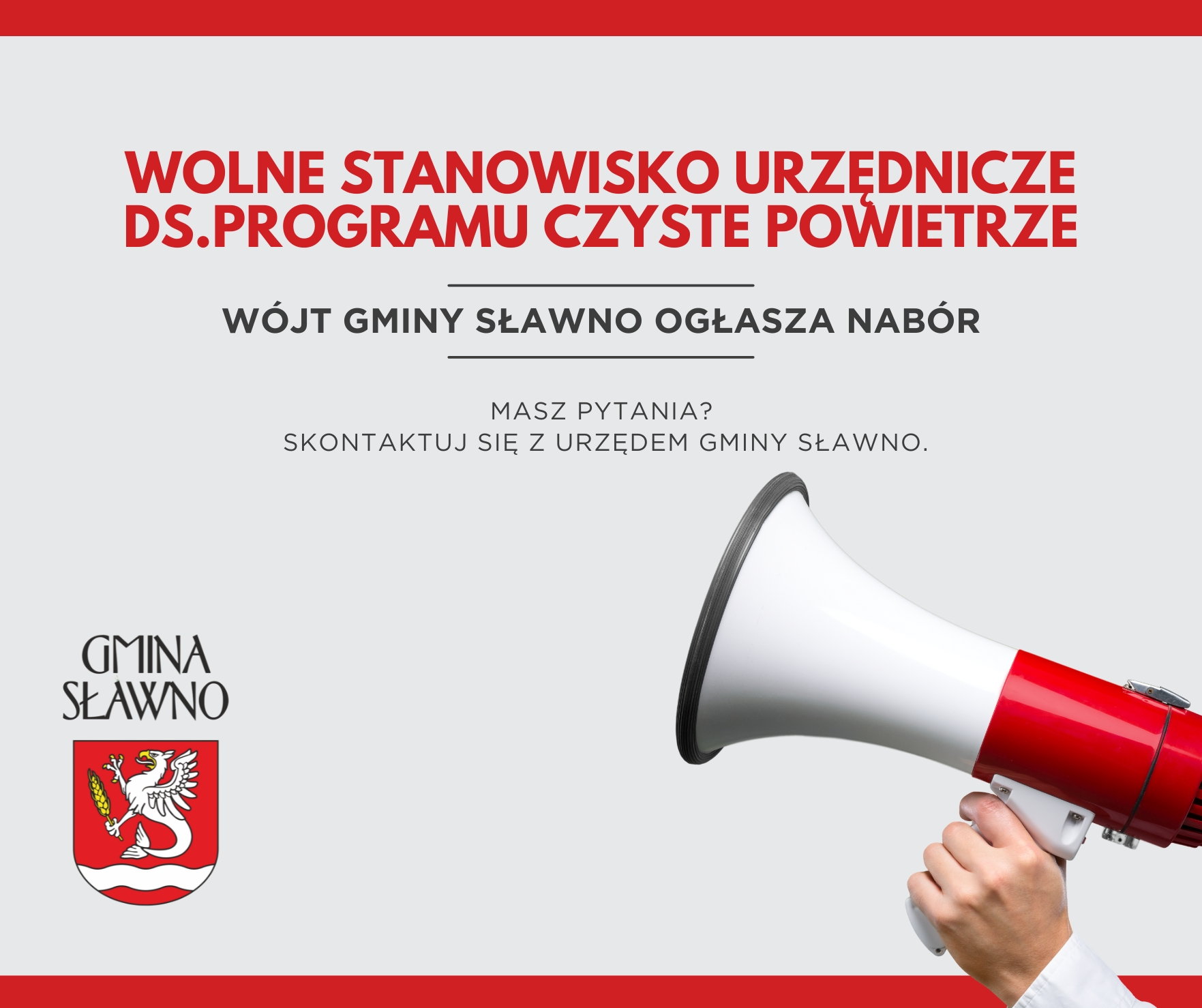 Wójt Gminy Sławno ogłasza nabór na wolne stanowisko urzędnicze ds. Programu „Czyste Powietrze”