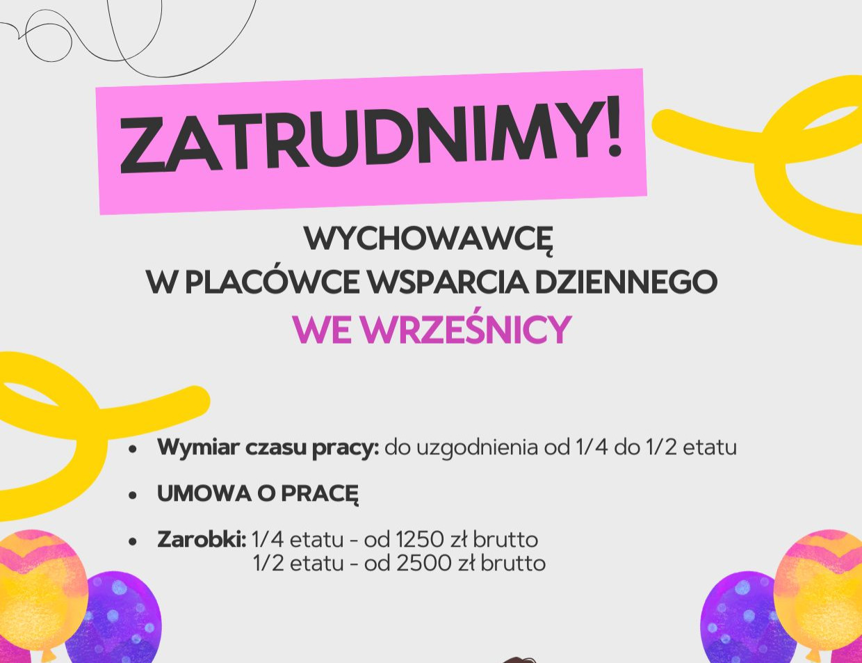 Zatrudnimy Wychowawcę do Świetlicy Środowiskowej Gminy Sławno