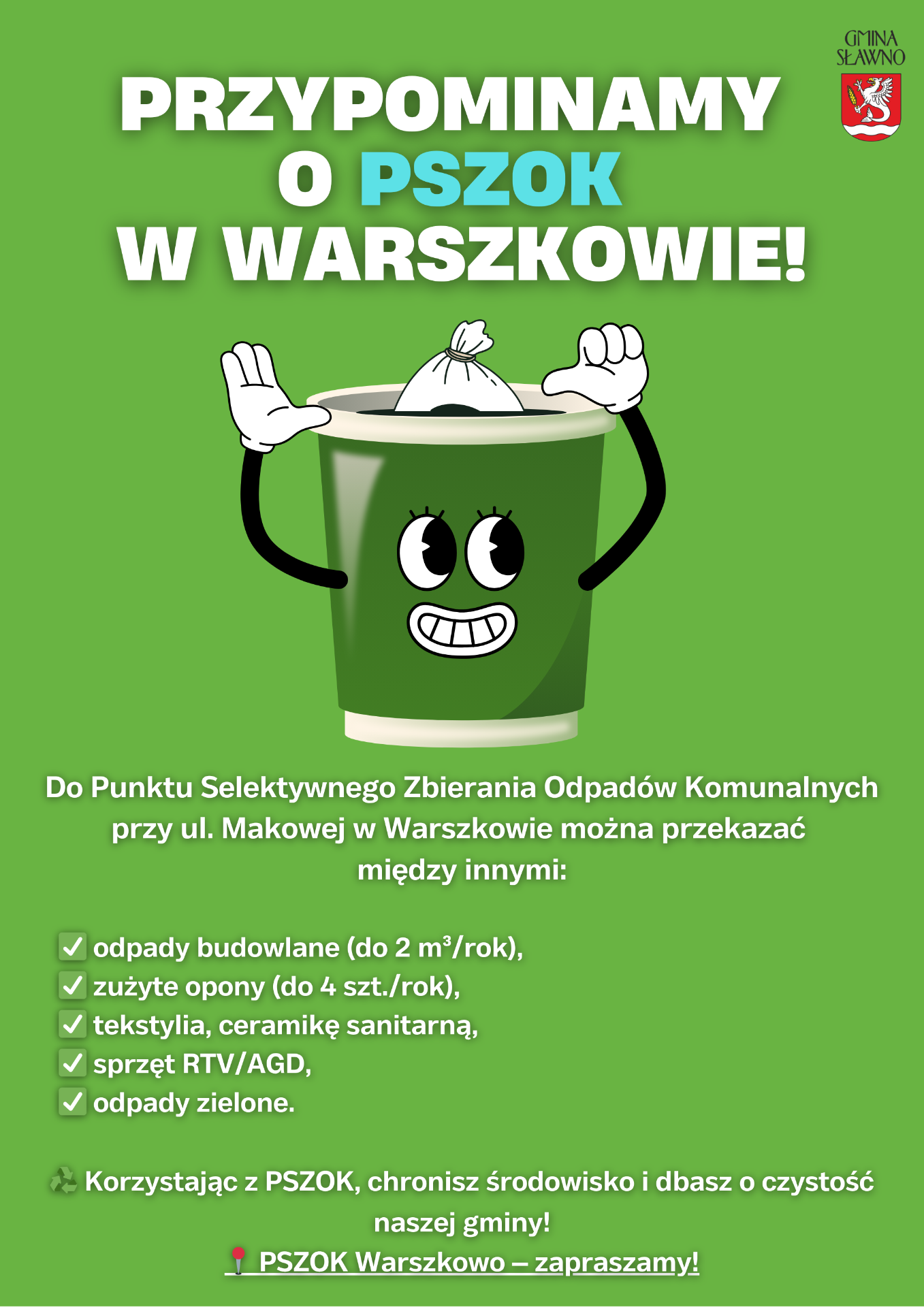 PSZOK w Warszkowie - Przypomnienie dla mieszkańców Gminy Sławno 