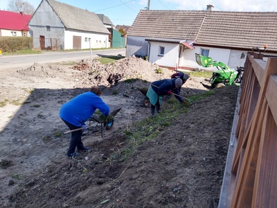 Zakładanie trawnika przy świetlicy wiejskiej w Radosławiu