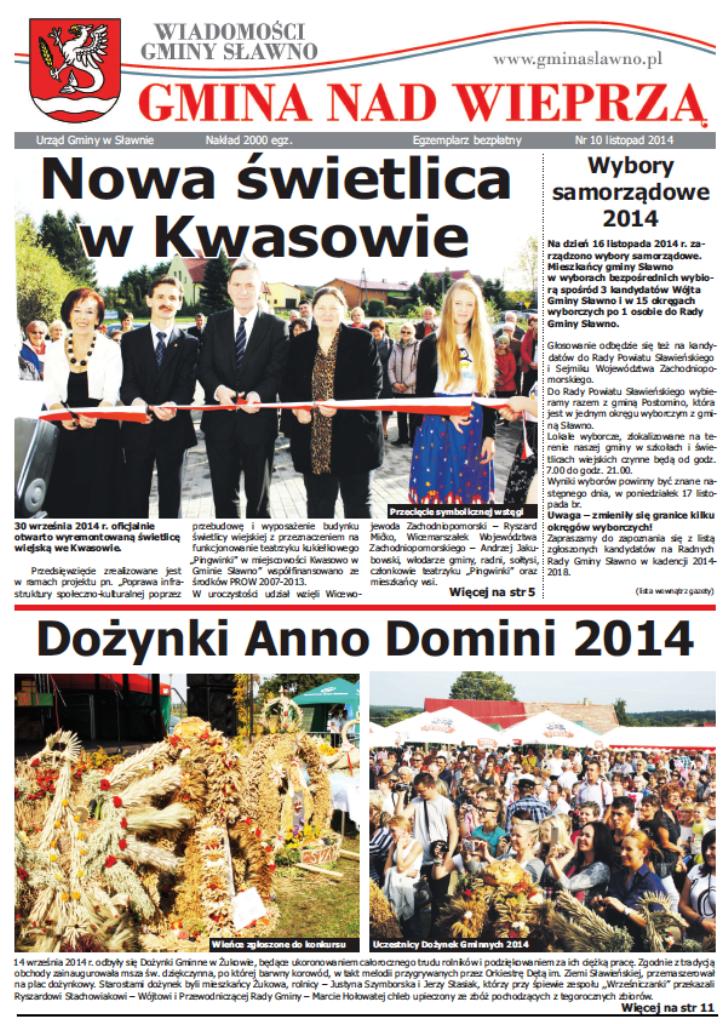 Gmina Nad Wieprzą. Wiadomości Gminy Sławno. Nr 10 - listopad 2014