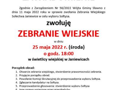 Zawiadomienie o zebraniu wiejskim w Janiewicach