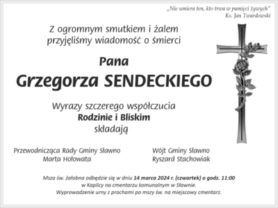 Kondolencje - śp. Grzegorz Sendecki