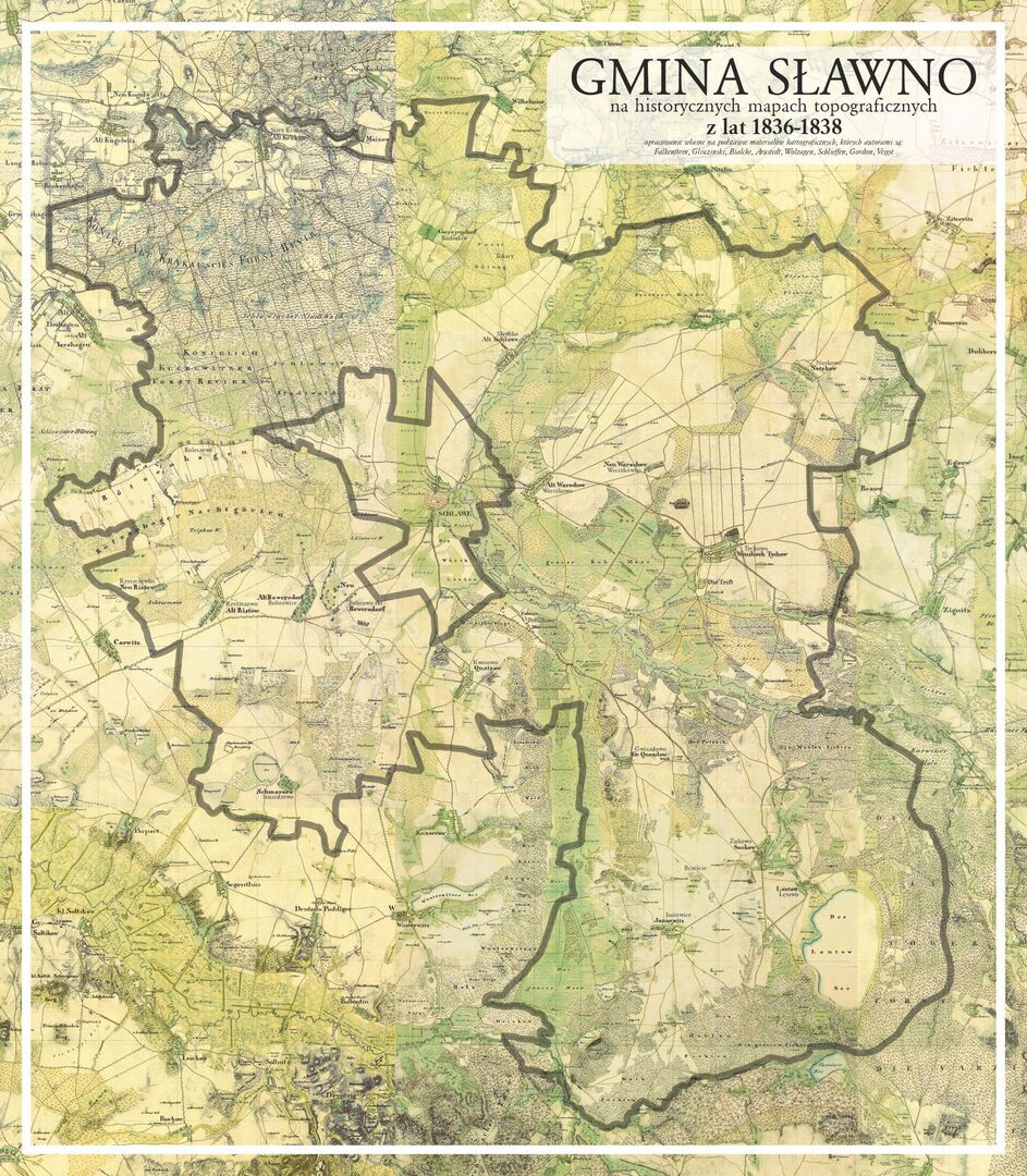 Gmina Sławno na historycznych mapach topograficznych z lat 1836-38 (opracowanie własne na podstawie materiałów kartograficznych, których autorami są: Falkenftein, Glisczinski, Bialcke, Arustedt, Wolzagen, Schlieffen, Gordon, Veigst)