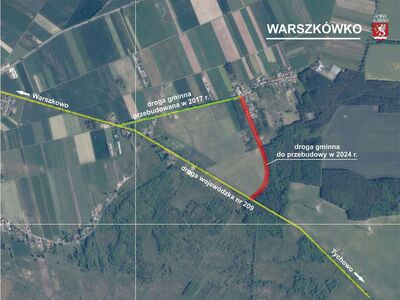Warszkówko - droga w kierunku Tychowa - odcinek objęty przebudową