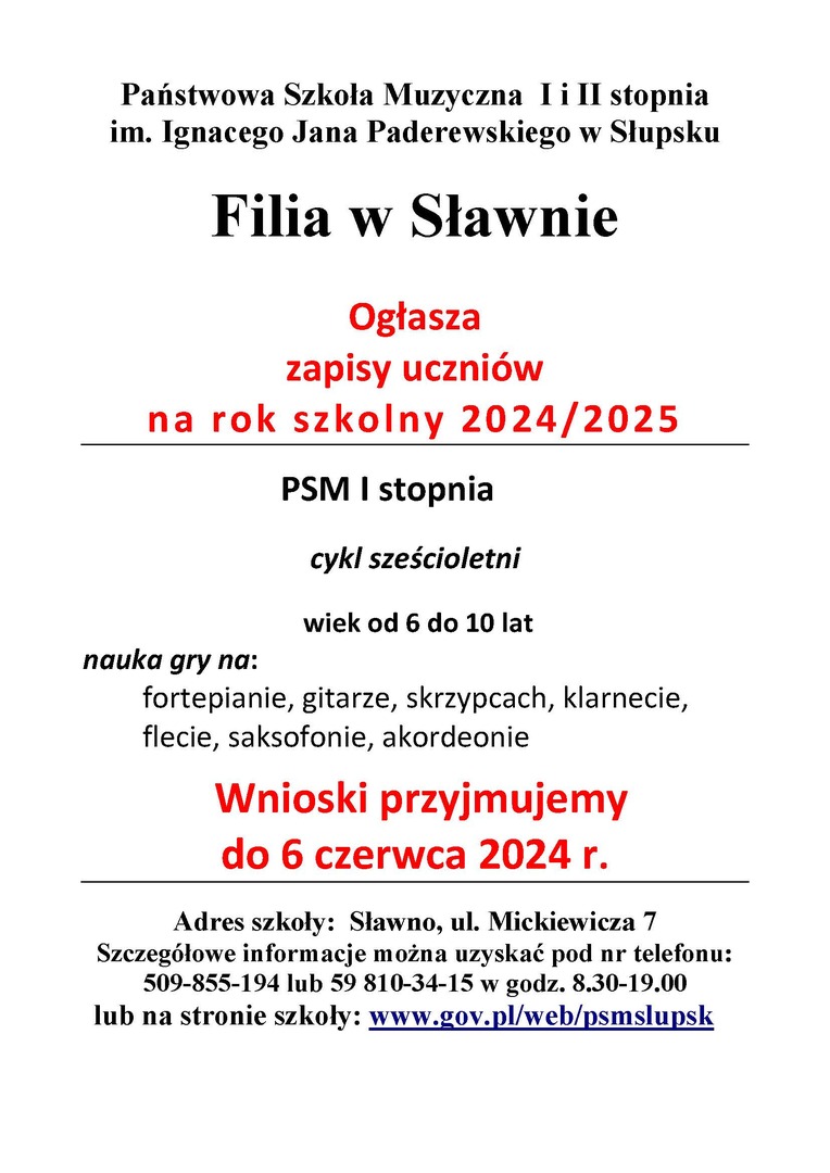 Nabór do szkoły muzycznej - plakat