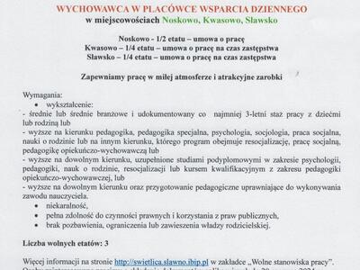 Ogłoszenie o pracy w świetlicach